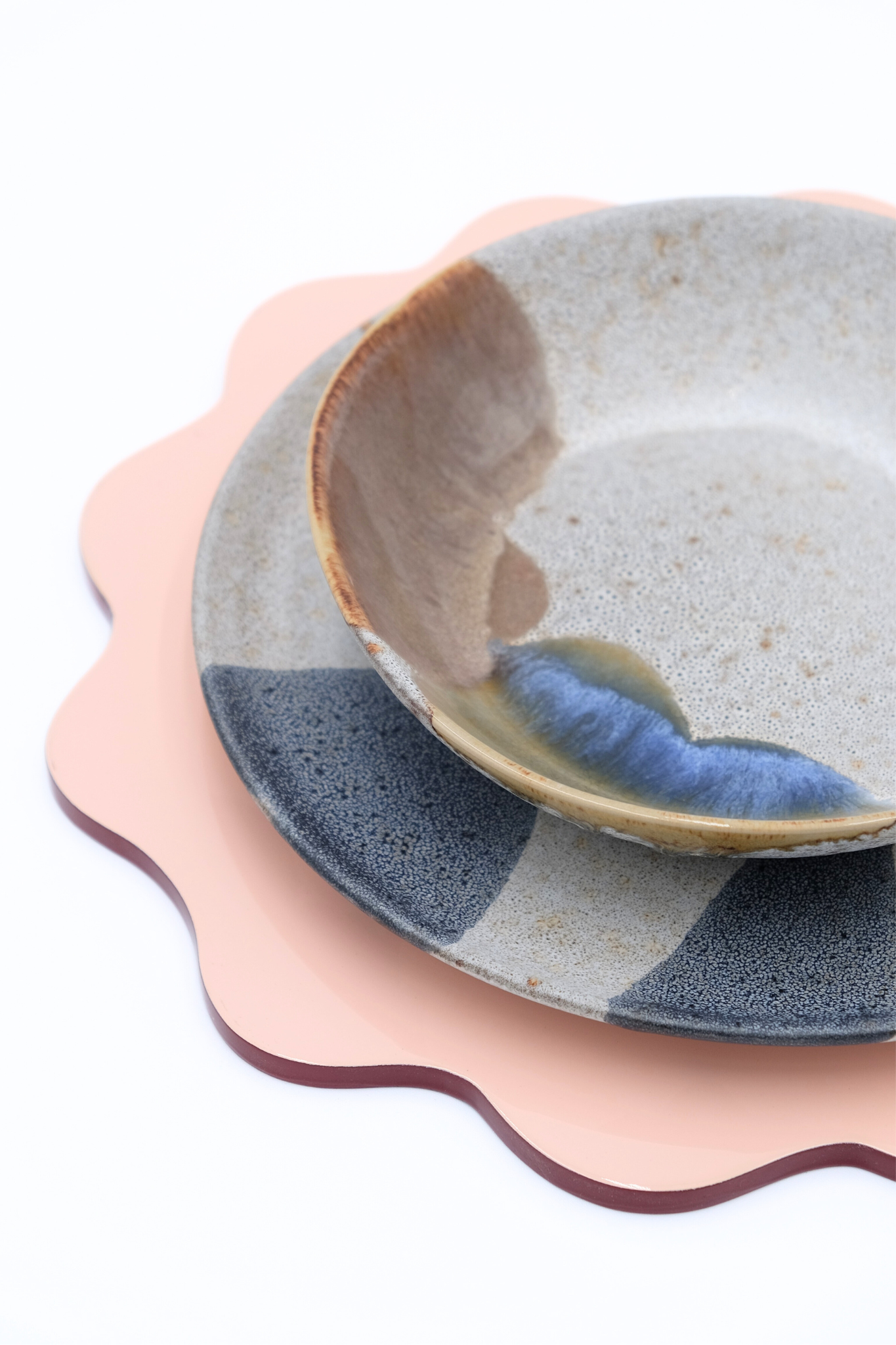 Blush Pink Scalloped Lacquerware Placemat Set: Set of 2