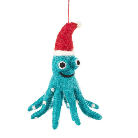 Handmade Felt Biodegradable Christmas Octopus Decoration