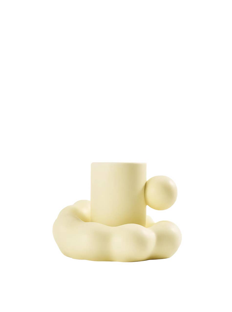 "Cloud" Shape Lemon Yellow Unique Porcelain Mug & Saucer