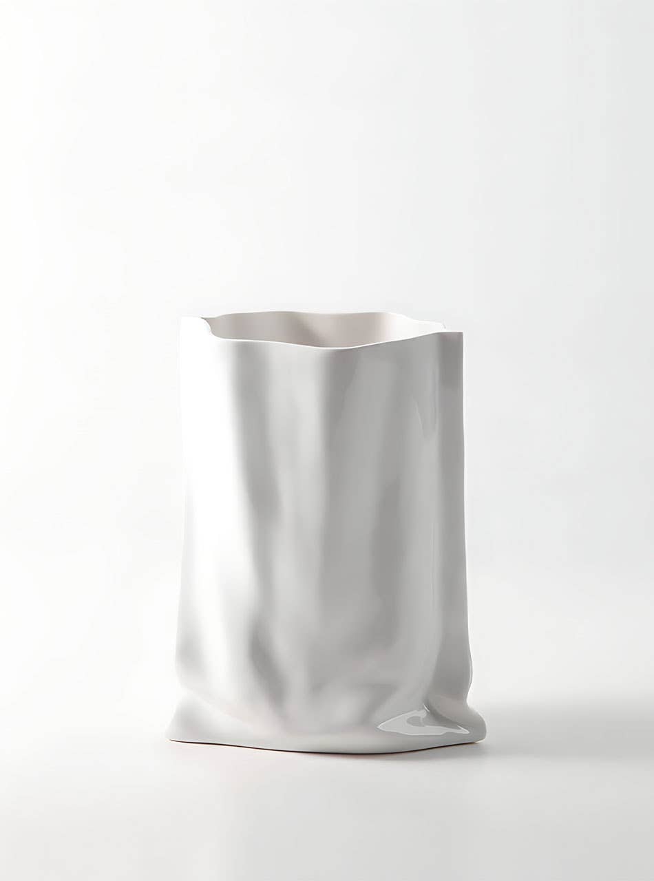 "Le Papier" - White Paper Bag Looking Ceramic Vase