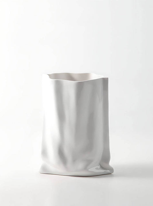 "Le Papier" - White Paper Bag Looking Ceramic Vase