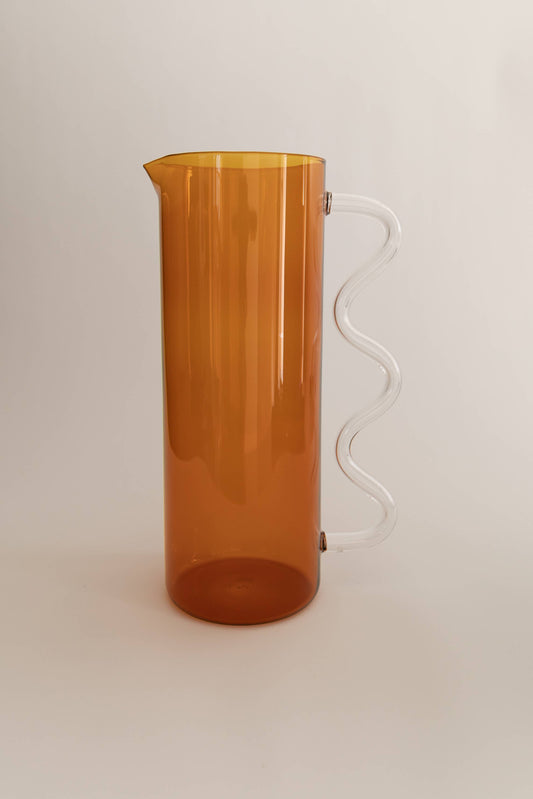 Wave Pitcher, Amber/Clear