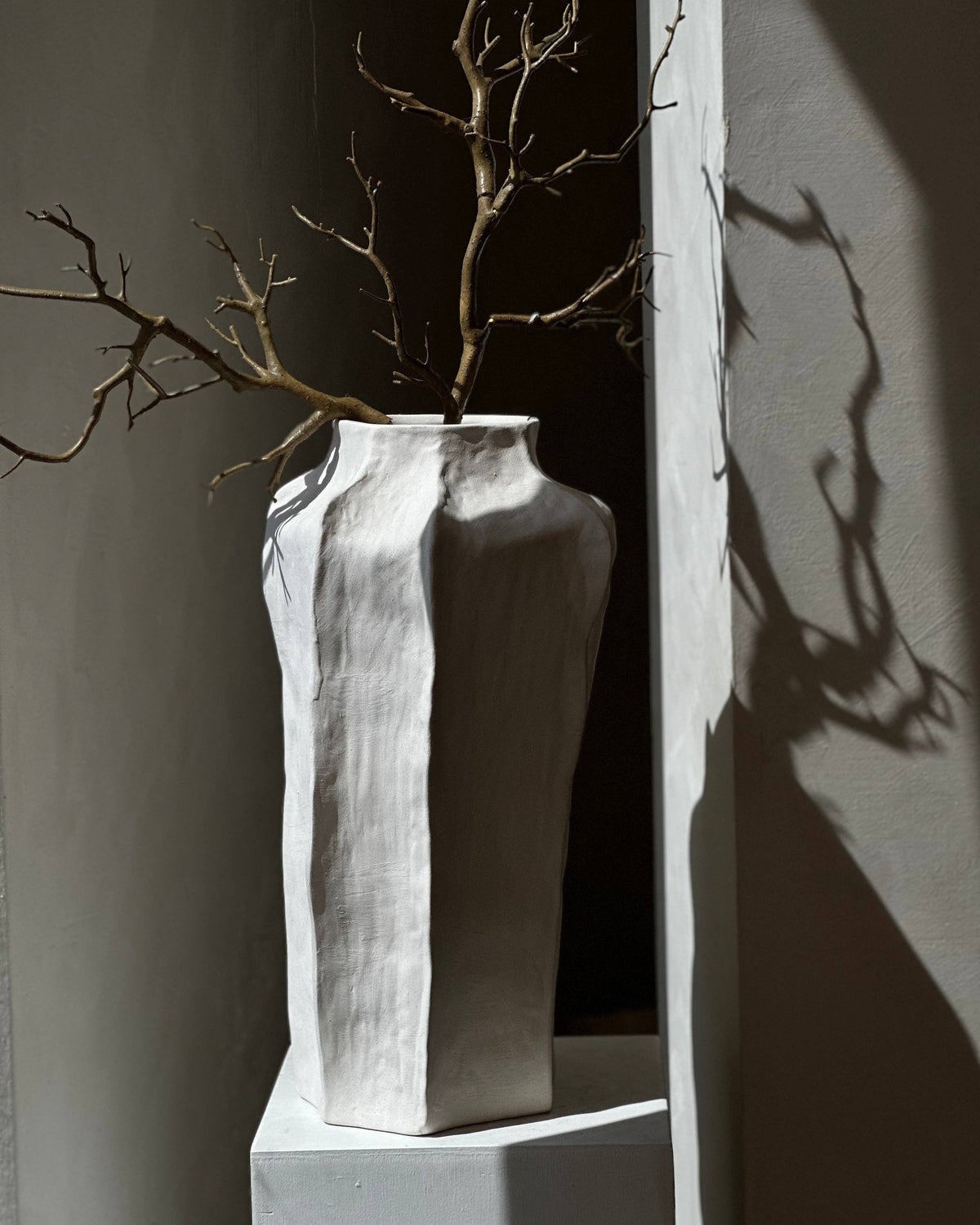 Selena White Ceramic Vase, 20" Matte Finish