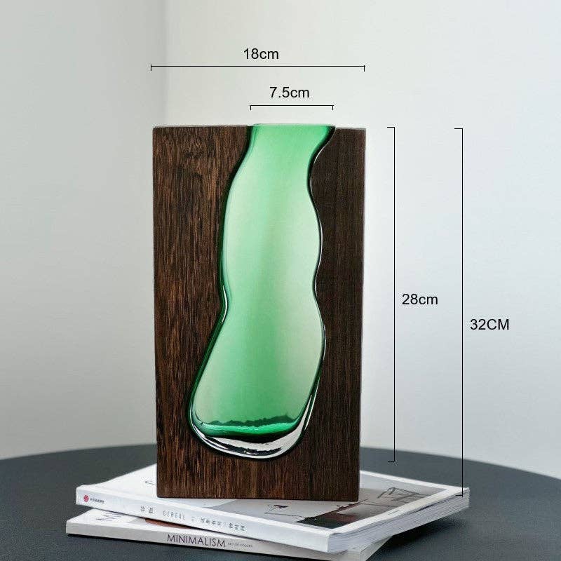 Nordic Wooden Base Glass Vase – Minimalist Home Decor Accent: Small