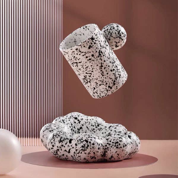 "Cloud" Shape Cute Ink-Splashed Porcelain Mug & Saucer