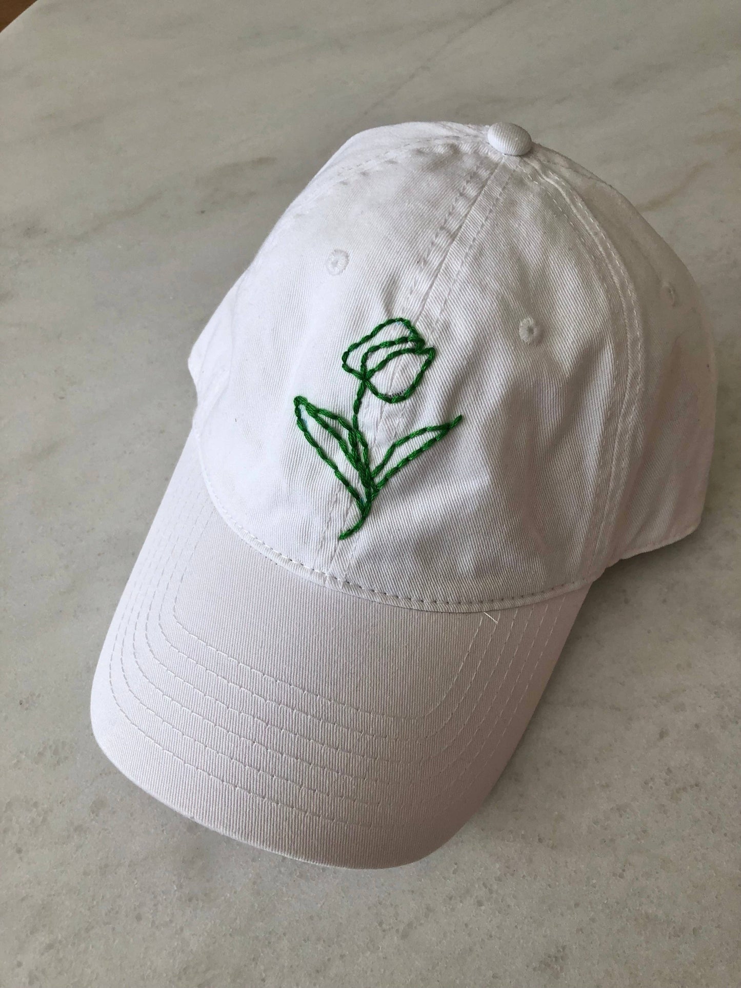 HAND EMBROIDERED TULIPS CAPS: Lavender