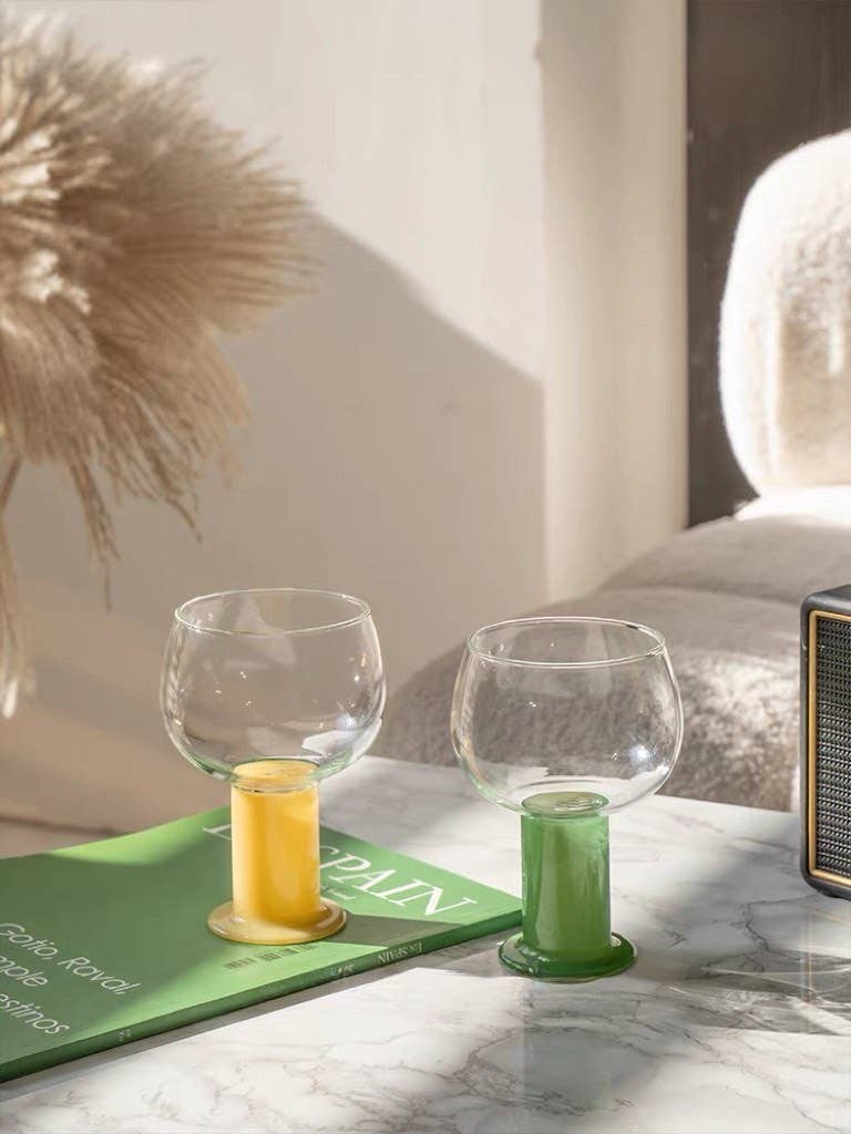 Handblown Chubby Coloured Wine Cocktail Glasses: Mint / Large