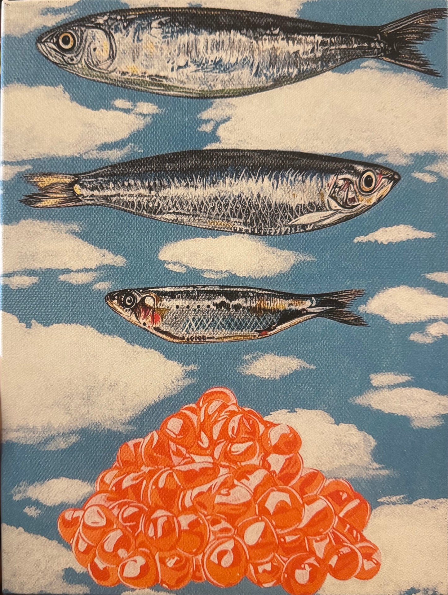 Fish with clouds stretched on canvas