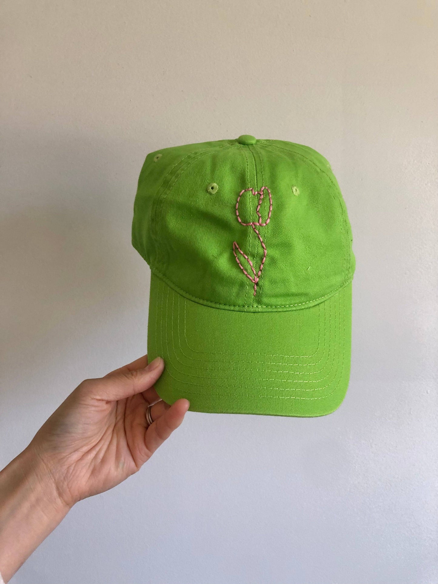 HAND EMBROIDERED TULIPS CAPS: Lavender