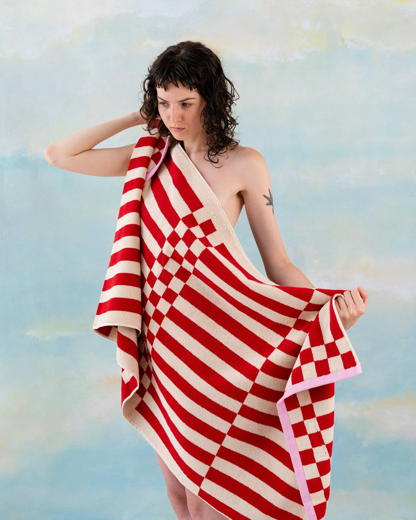 Clubhouse Stripe Towel: Red / Hand Towel