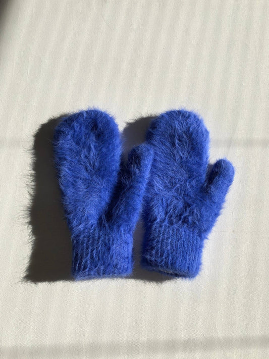 FLUFFY ANGORA MITTENS - crystal brights: Royal blue ( Mid of November )