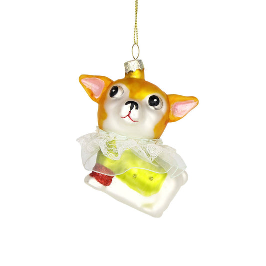 Chihuahua, Vintage Hand Painted Glass Pet Dog Ornament Decor