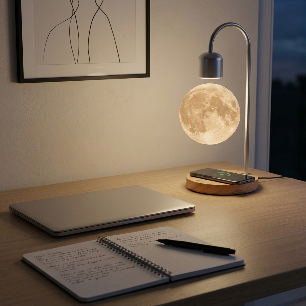 Selene Floating Moon Lamp with Wireless Charging: Black / USA & CAD