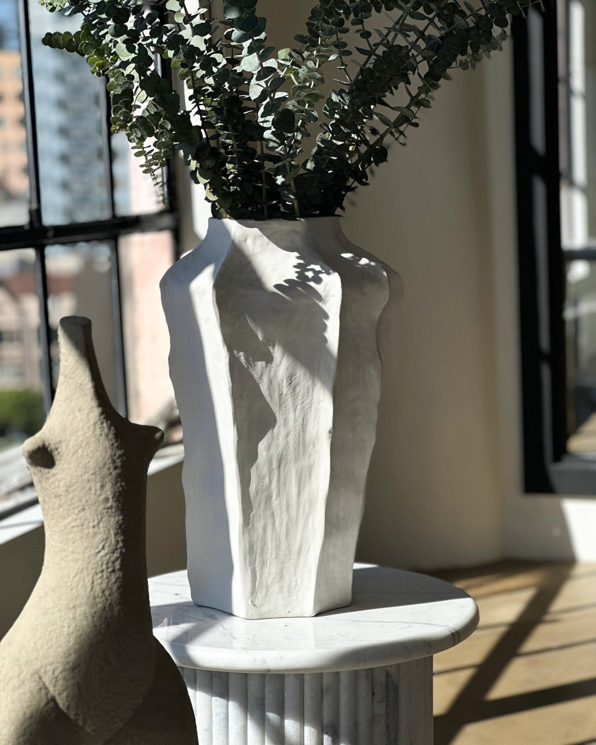Selena White Ceramic Vase, 20" Matte Finish