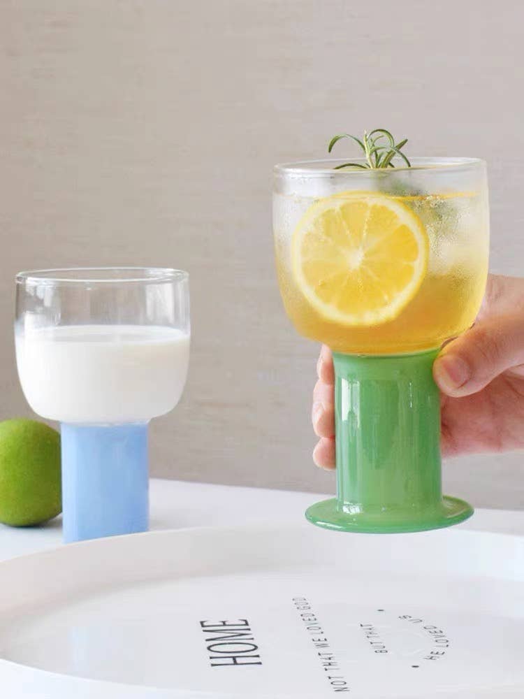 Handblown Chubby Coloured Wine Cocktail Glasses: Mint / Large