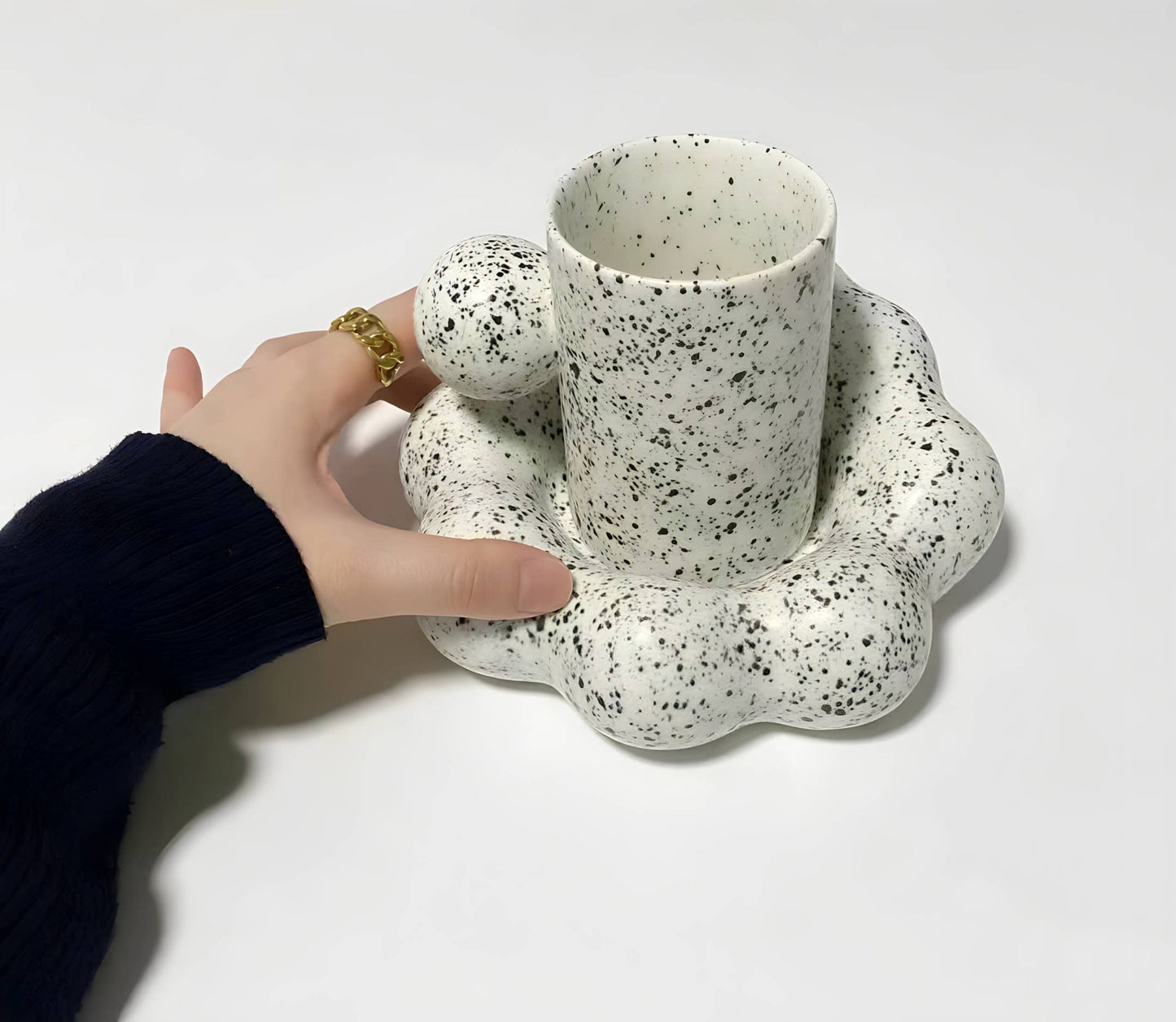 "Cloud" Shape Cute Ink-Splashed Porcelain Mug & Saucer