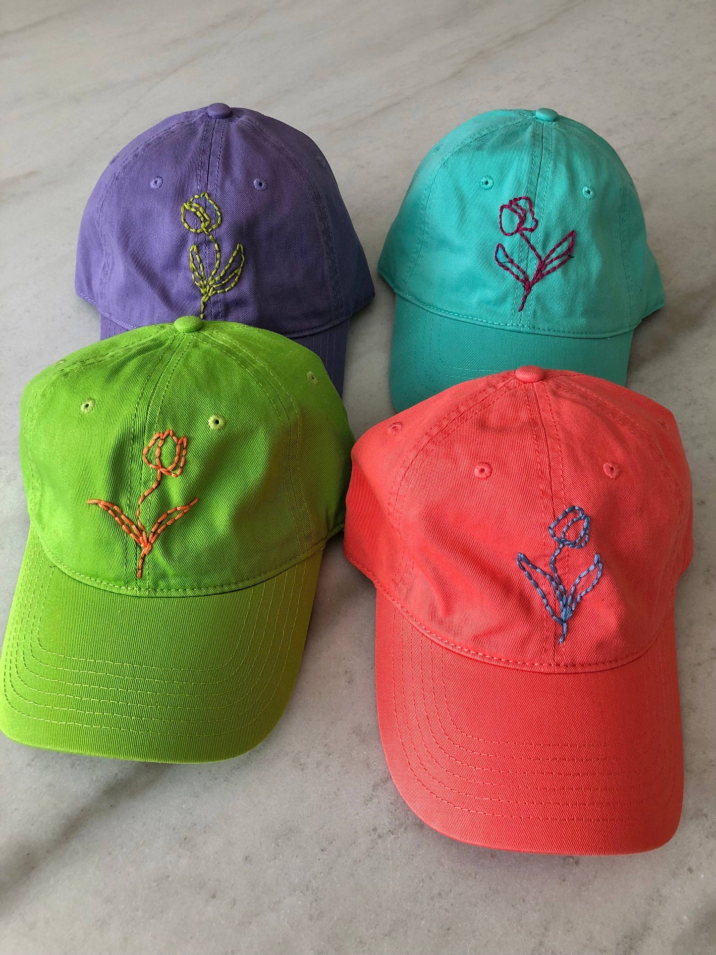HAND EMBROIDERED TULIPS CAPS: Matcha 🍃