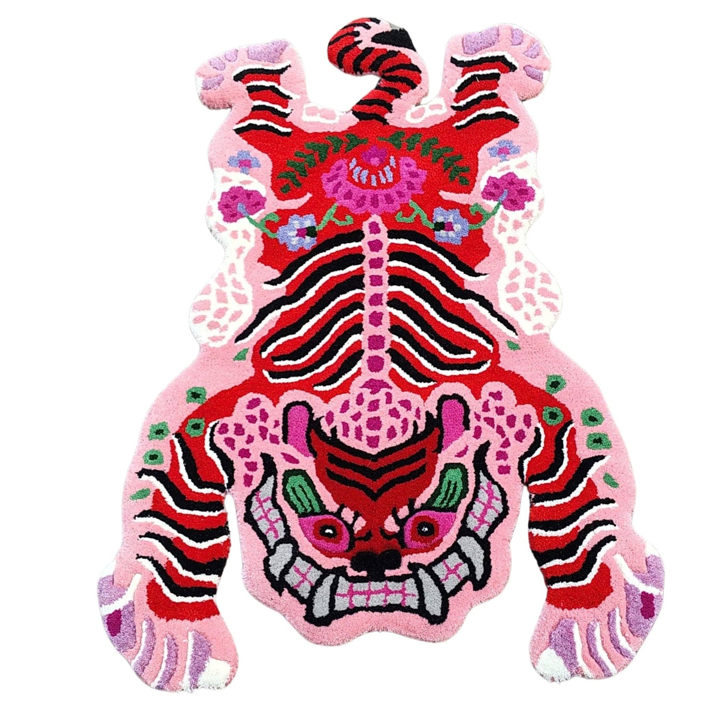 Chinoiserie Pink Tibetan Tiger Tufted Wool Rug: 2' x 3'
