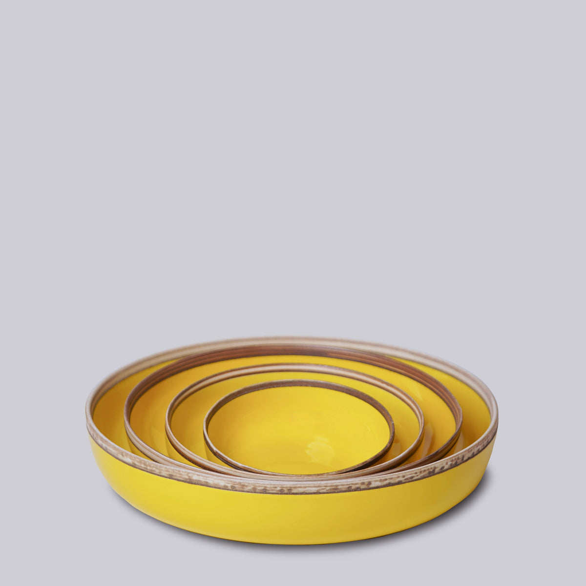 Yellow Glossy Nesting Porcelain Hermit Bowls: Yellow / Large