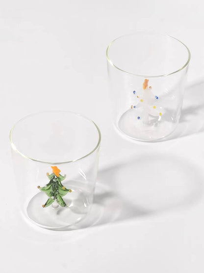 Handcrafted Cute Christmas Tree Santa Glass Tumbler Cups: Santa Claus