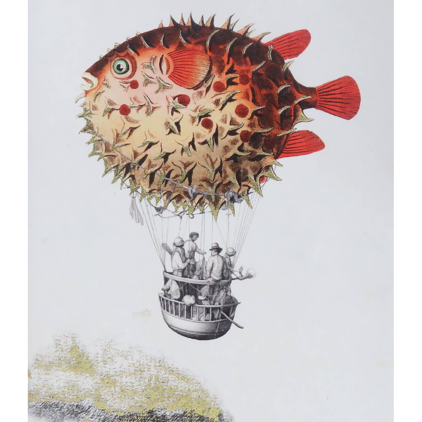 Parchment paper notebook, surreal hot air balloon and fish: 10 x 15 cm