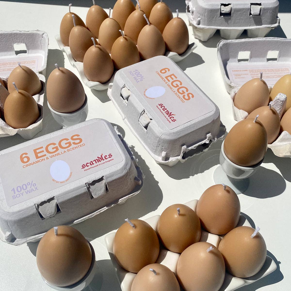 Egg Candles - 6 Pack Box: Eggshell / Cinnamon and Vanilla