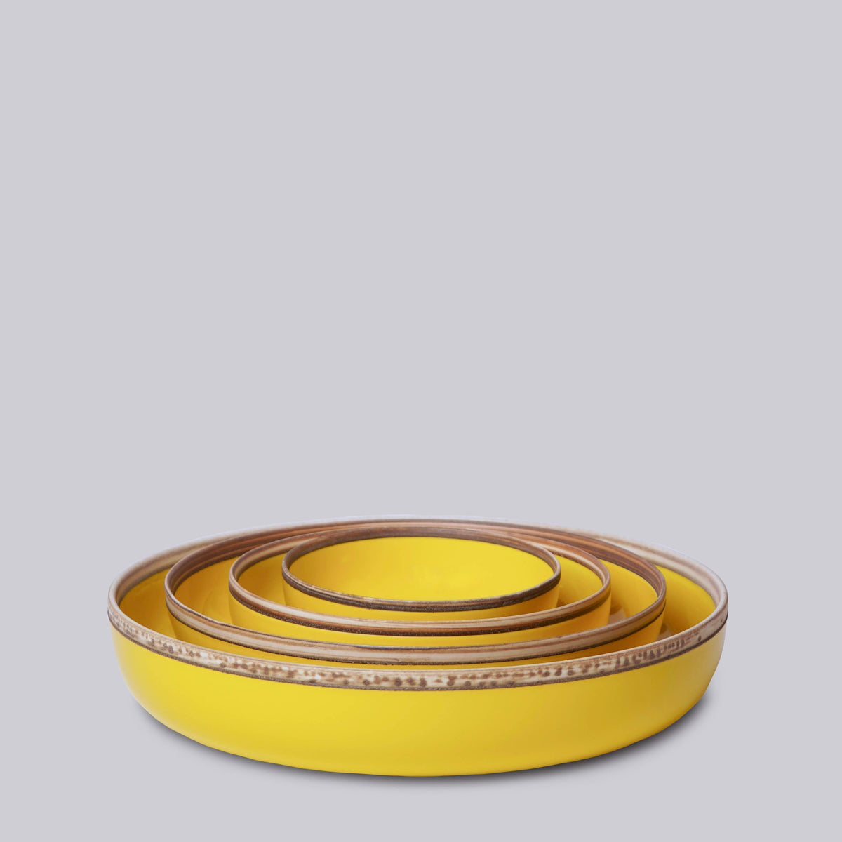 Yellow Glossy Nesting Porcelain Hermit Bowls: Yellow / Large
