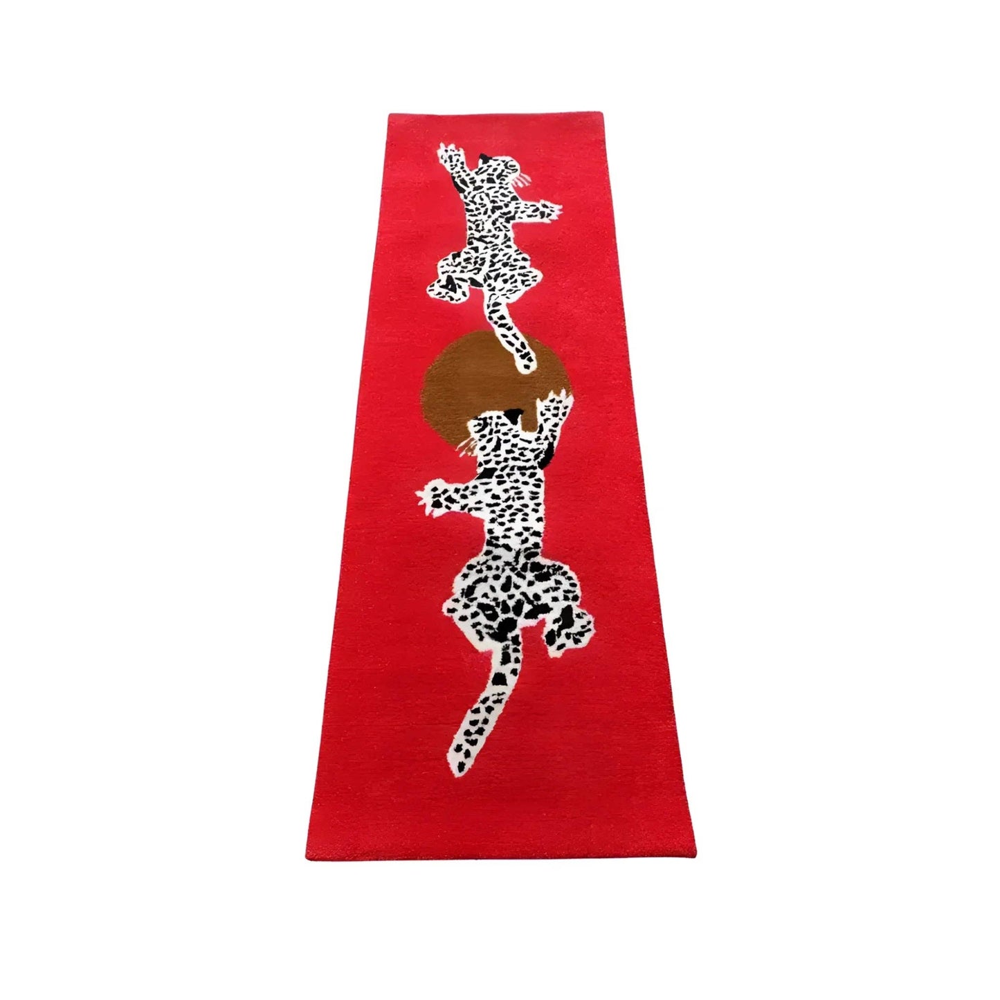Leopards on Silky Road Hand Tufted Wool Rug Runner - Red: 2' x 6'