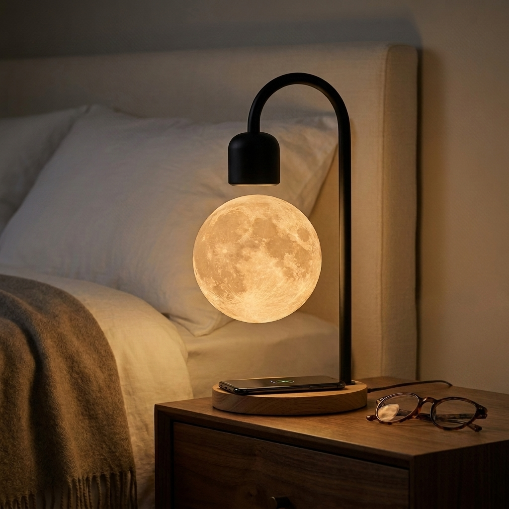 Selene Floating Moon Lamp with Wireless Charging: Black / USA & CAD