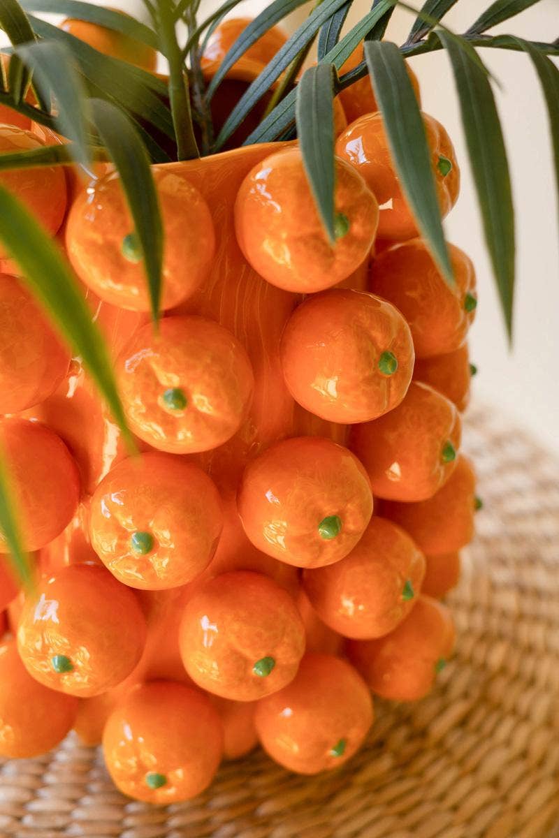 CERAMIC ORANGES VASE: Orange / Ceramic / 9.5"d x 11"t
