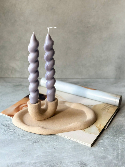 Earthy U Shape Dinner Candle Holder Stone Textured Home Deco: Bath Stone