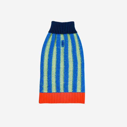 Big Stripe Dog Sweater: Lime Cobalt / L - 27-40 lbs