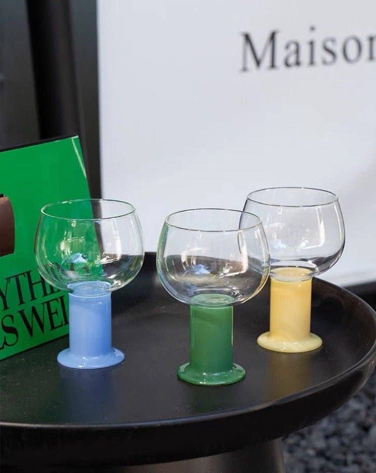 Handblown Chubby Coloured Wine Cocktail Glasses: Blueberry / Medium