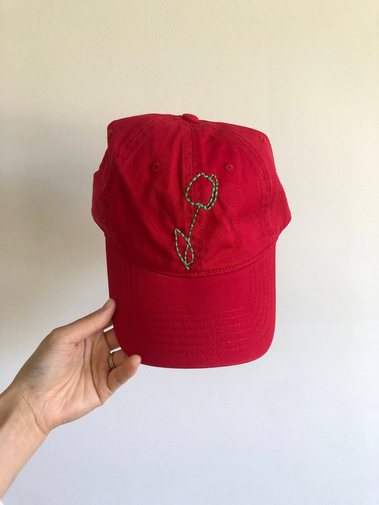 HAND EMBROIDERED TULIPS CAPS: Matcha 🍃
